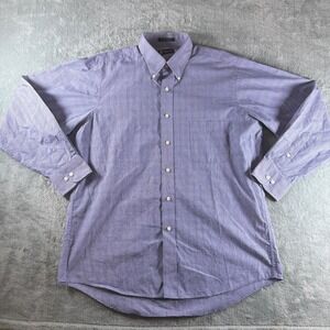 Chaps Mens Blue Micro Check Wrinkle Free Button Down Dress Shirt Large 16-16.5